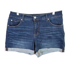 Womens Time & True Blue Denim Shorts Mid Rise Rolled Hem 4" Inseam Dark Wash 12